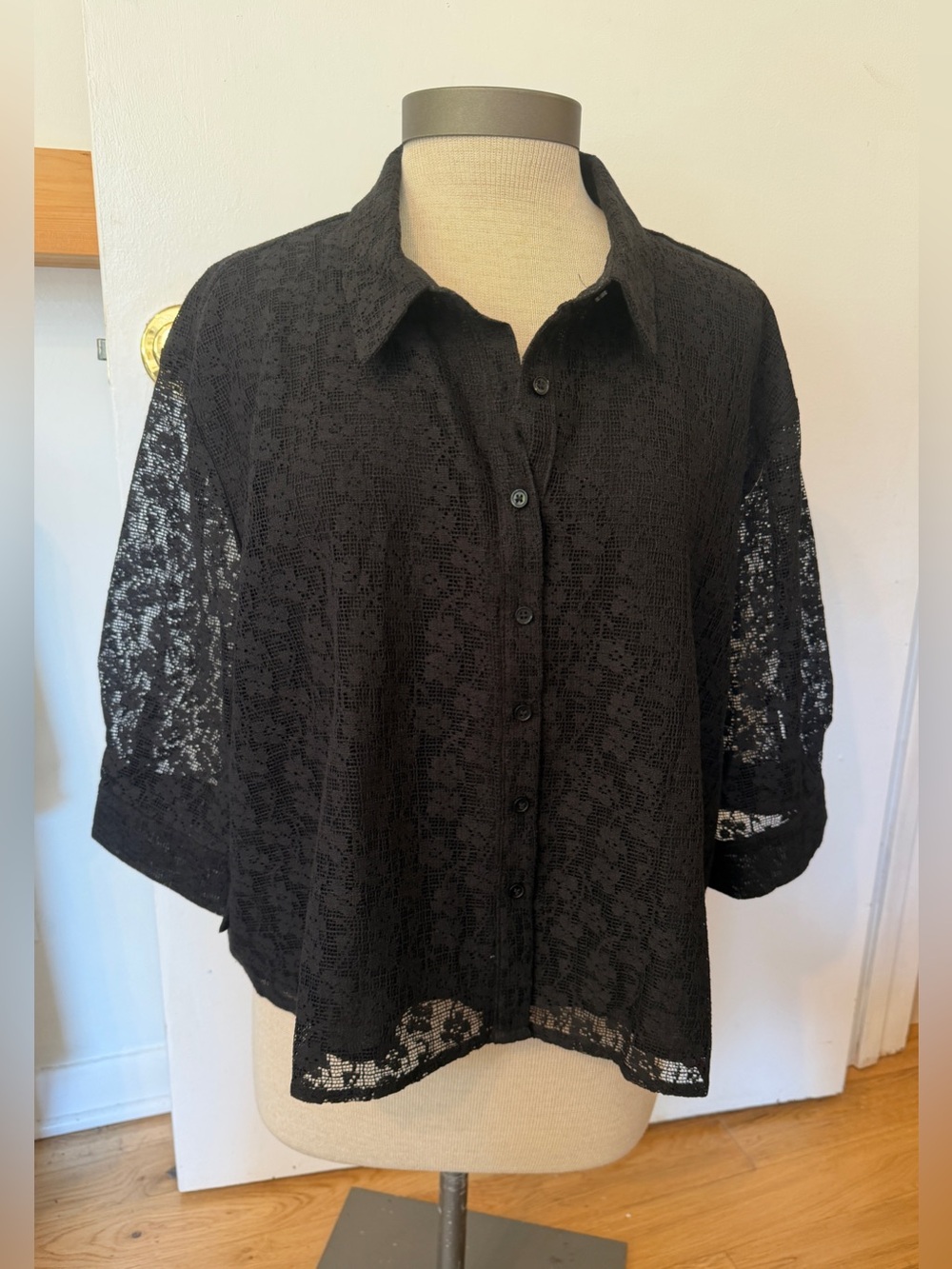 Market & Spruce Black Lace Button-Down Shirt